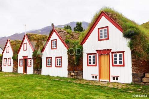 Picture of Old architecture typical rural turf houses Iceland Laufas